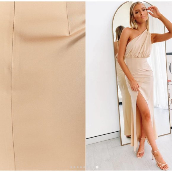 Gold One Shoulder Maxi Dress Bridesmaid - Picture 3 of 4